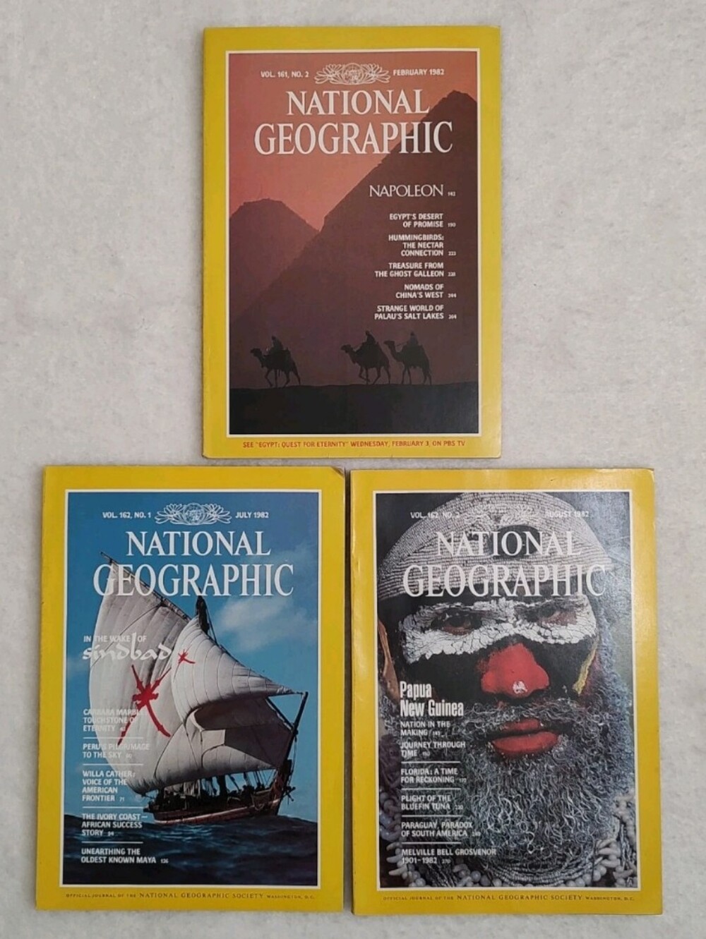Vintage 1982 National Geographic Magazine Lot Feb July Aug Napoleon Sinbad Maya